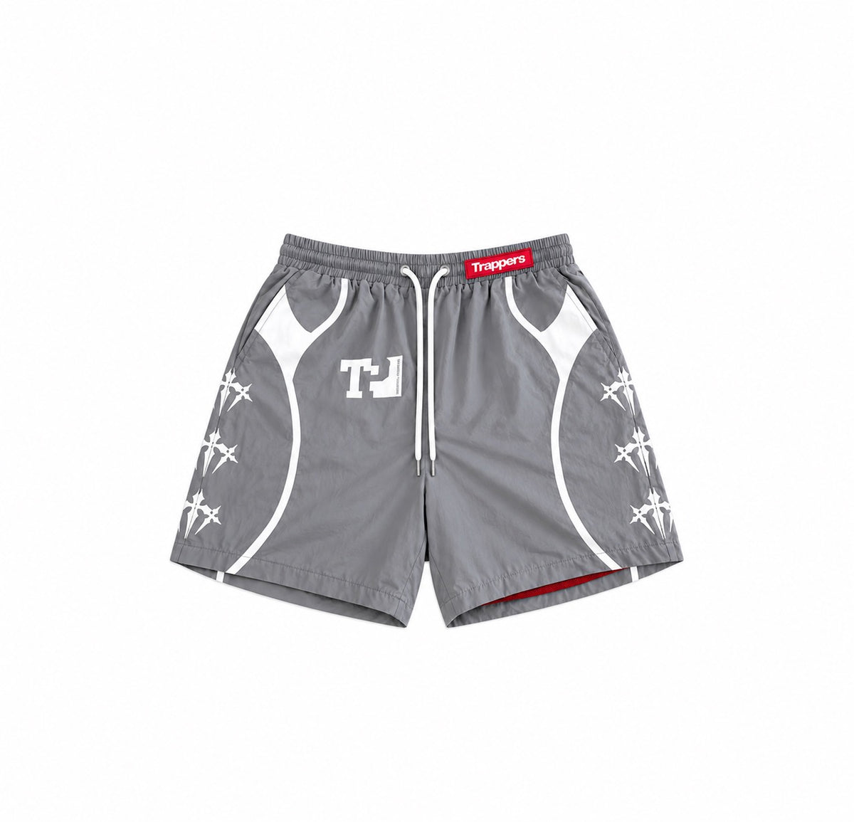 Gray and white windbreaker shorts