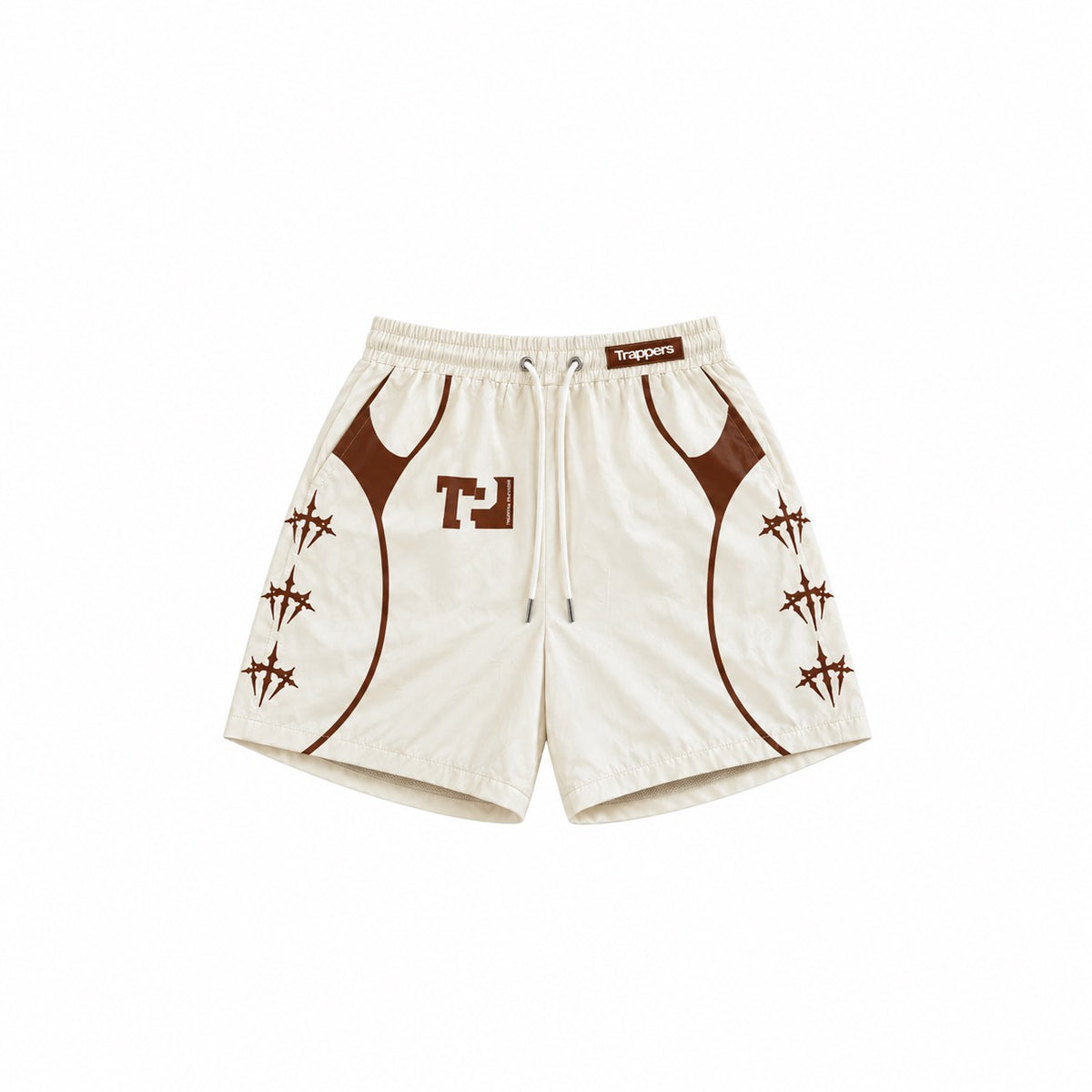 Creme and brown windbreaker shorts