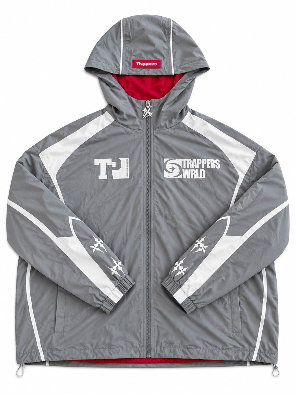 Gray and white windbreaker jacket
