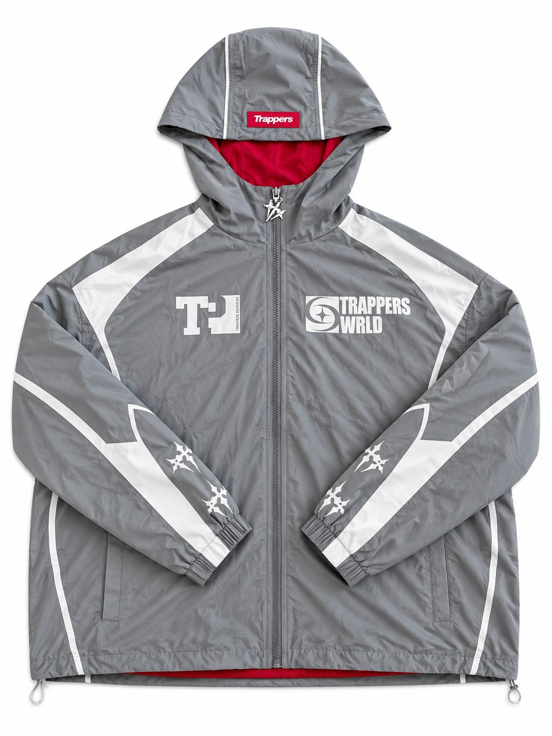 Gray and white windbreaker jacket