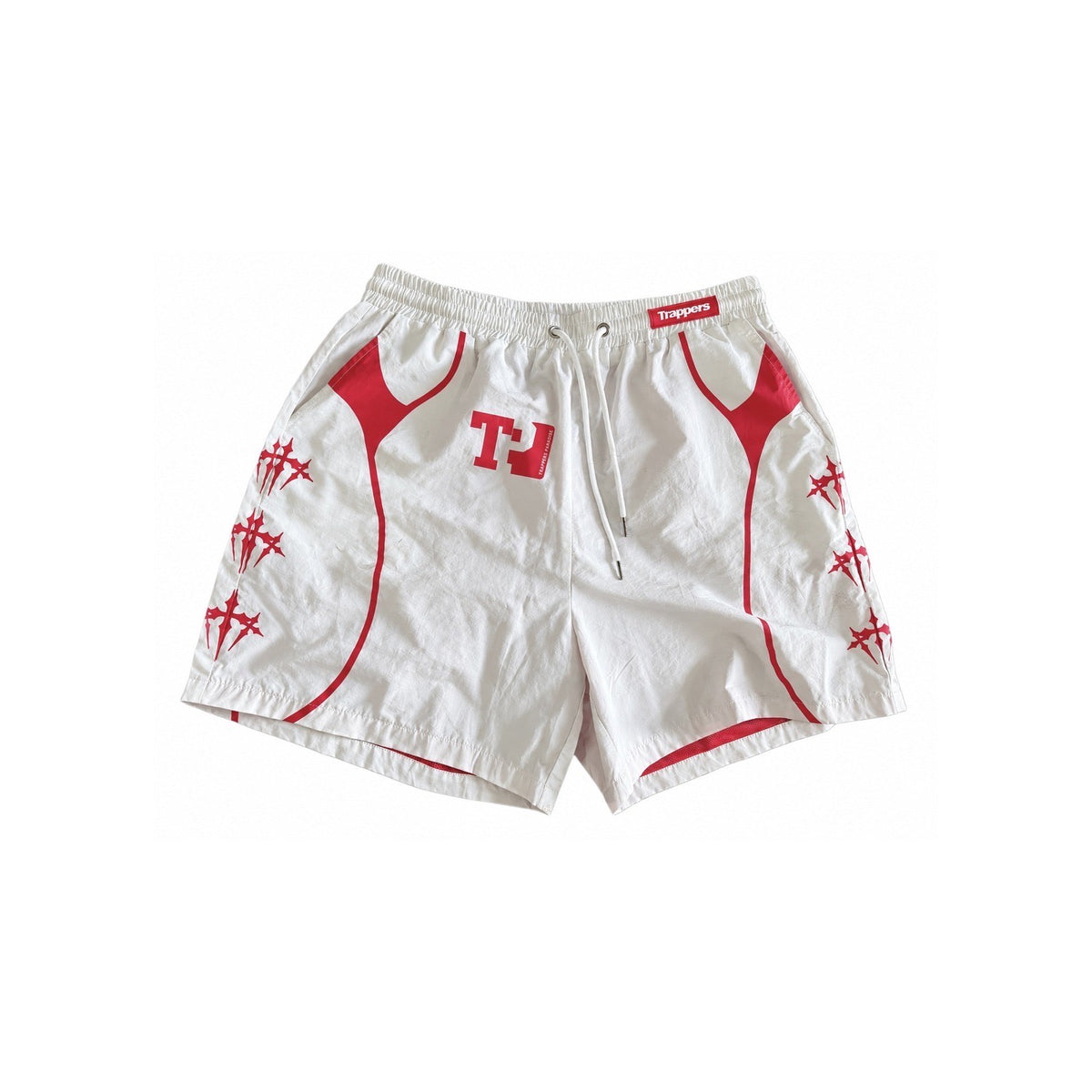 White and red windbreaker shorts