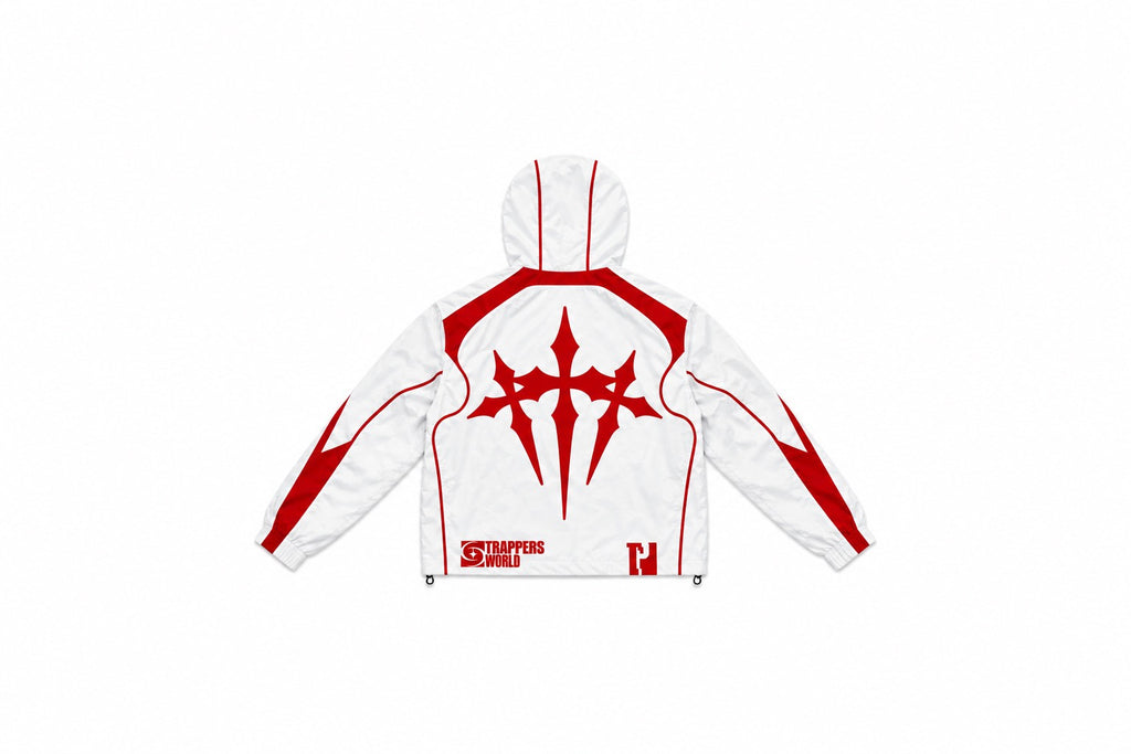 White and red windbreaker jacket