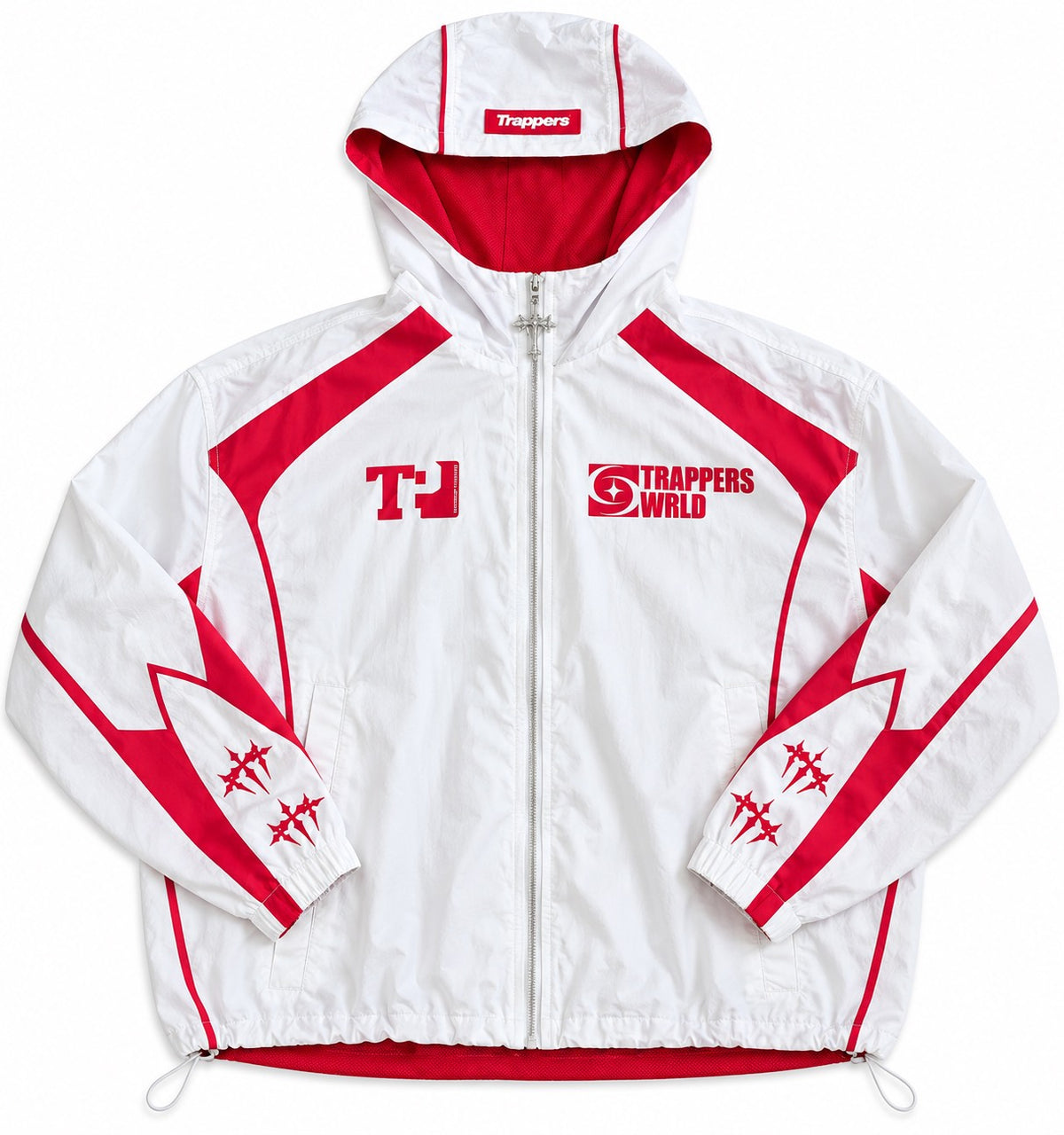 White and red windbreaker jacket