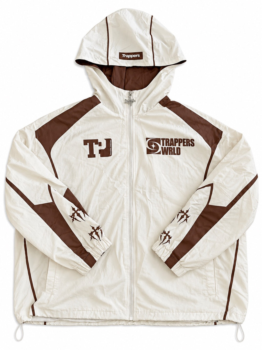 Cream and brown windbreaker jacket