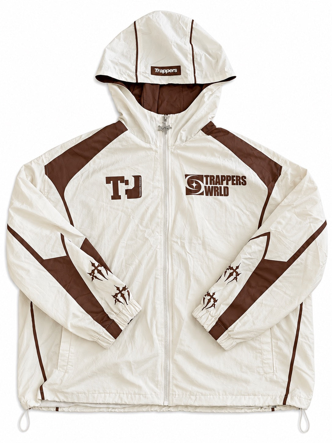 Cream and brown windbreaker jacket