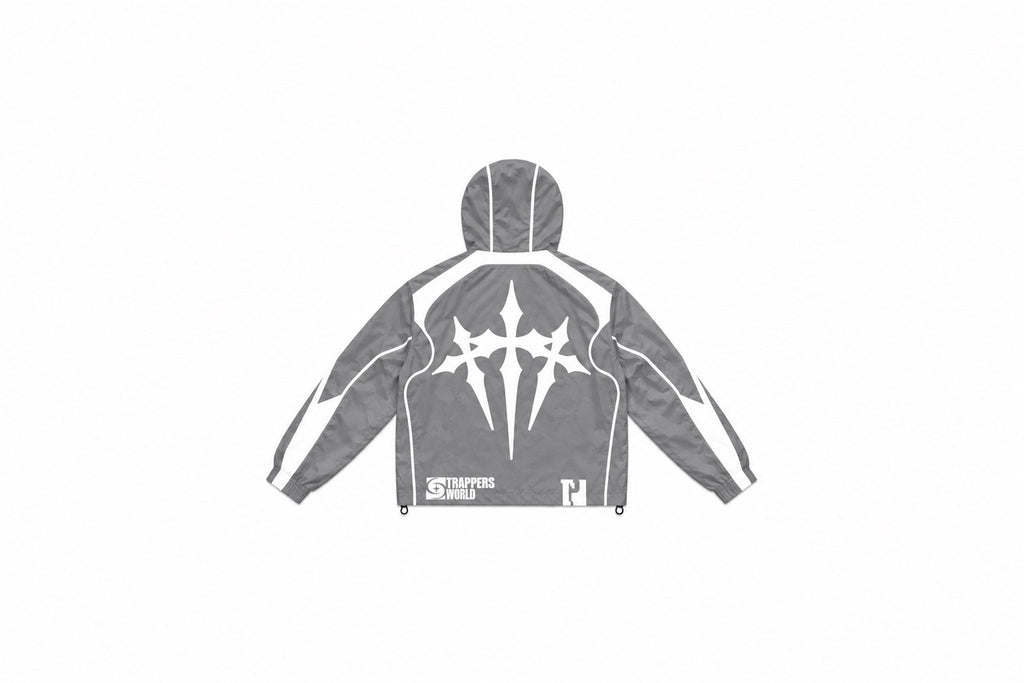 Gray and white windbreaker jacket