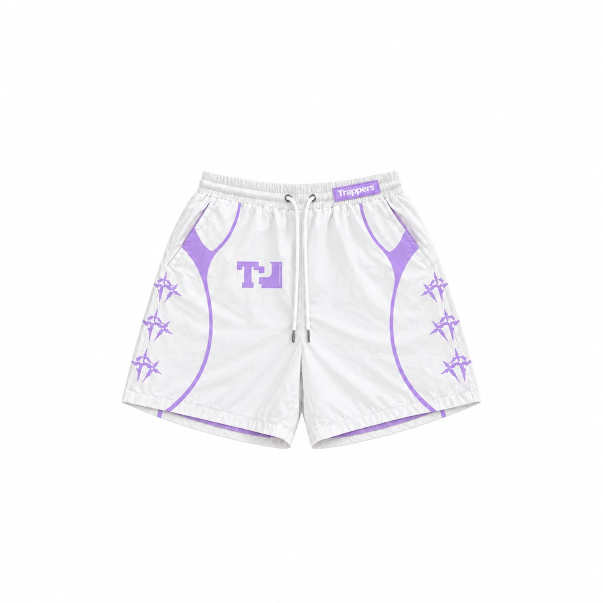 White and lavender windbreaker shorts