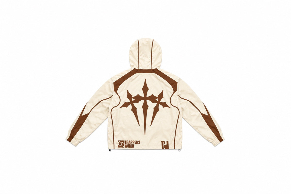 Cream and brown windbreaker jacket